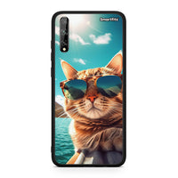 Thumbnail for Huawei P Smart S Summer Cat θήκη από τη Smartfits με σχέδιο στο πίσω μέρος και μαύρο περίβλημα | Smartphone case with colorful back and black bezels by Smartfits