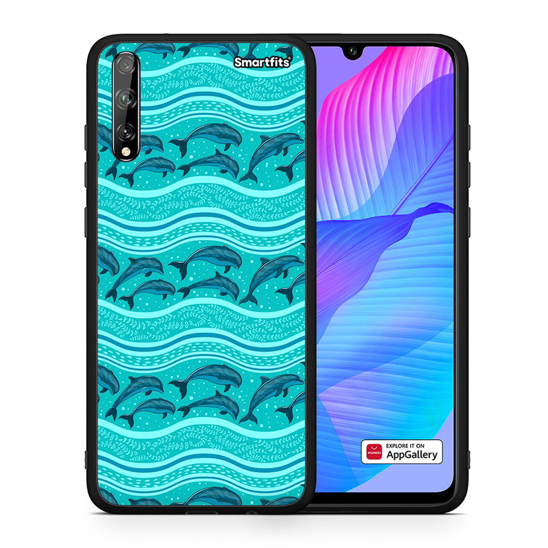 Θήκη Huawei P Smart S Swimming Dolphins από τη Smartfits με σχέδιο στο πίσω μέρος και μαύρο περίβλημα | Huawei P Smart S Swimming Dolphins case with colorful back and black bezels