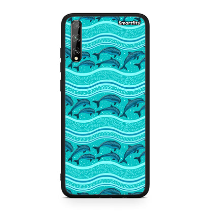 Huawei P Smart S Swimming Dolphins θήκη από τη Smartfits με σχέδιο στο πίσω μέρος και μαύρο περίβλημα | Smartphone case with colorful back and black bezels by Smartfits