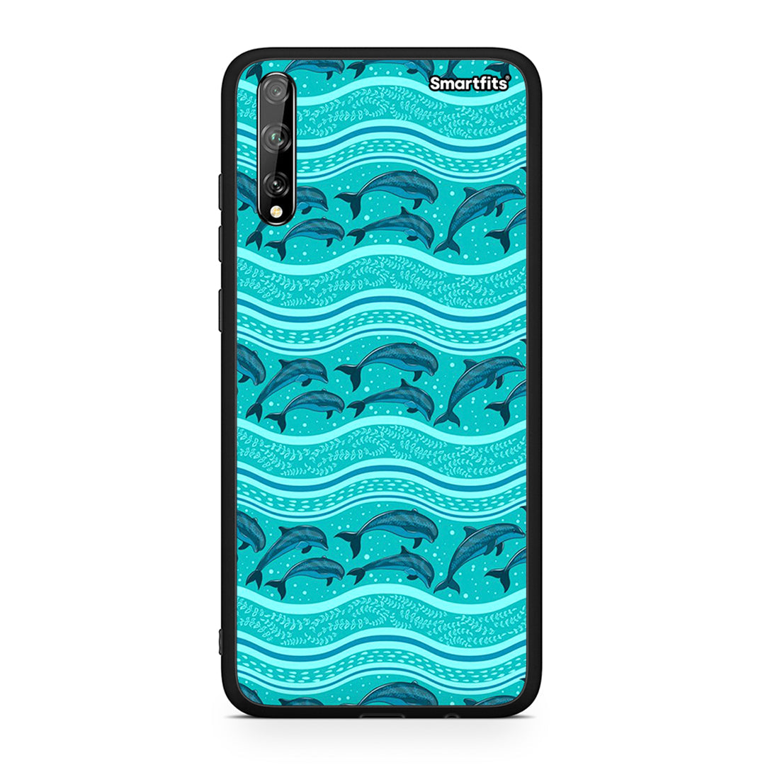 Huawei P Smart S Swimming Dolphins θήκη από τη Smartfits με σχέδιο στο πίσω μέρος και μαύρο περίβλημα | Smartphone case with colorful back and black bezels by Smartfits