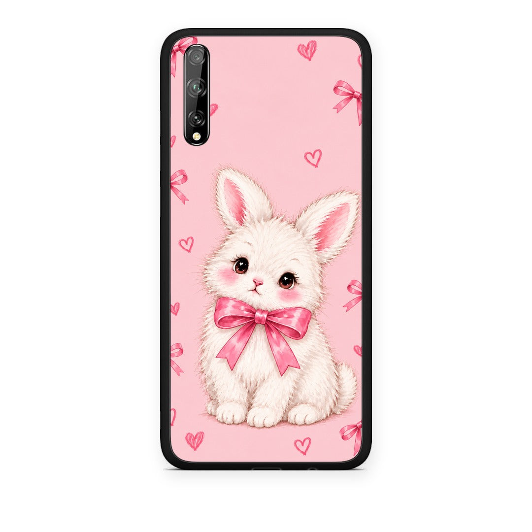 Θήκη Huawei P Smart S White Bunny and Pink Bows από τη Smartfits με σχέδιο στο πίσω μέρος και μαύρο περίβλημα | Huawei P Smart S White Bunny and Pink Bows case with colorful back and black bezels