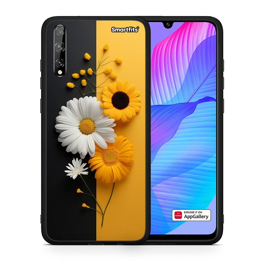 Θήκη Huawei P Smart S Yellow Daisies από τη Smartfits με σχέδιο στο πίσω μέρος και μαύρο περίβλημα | Huawei P Smart S Yellow Daisies case with colorful back and black bezels