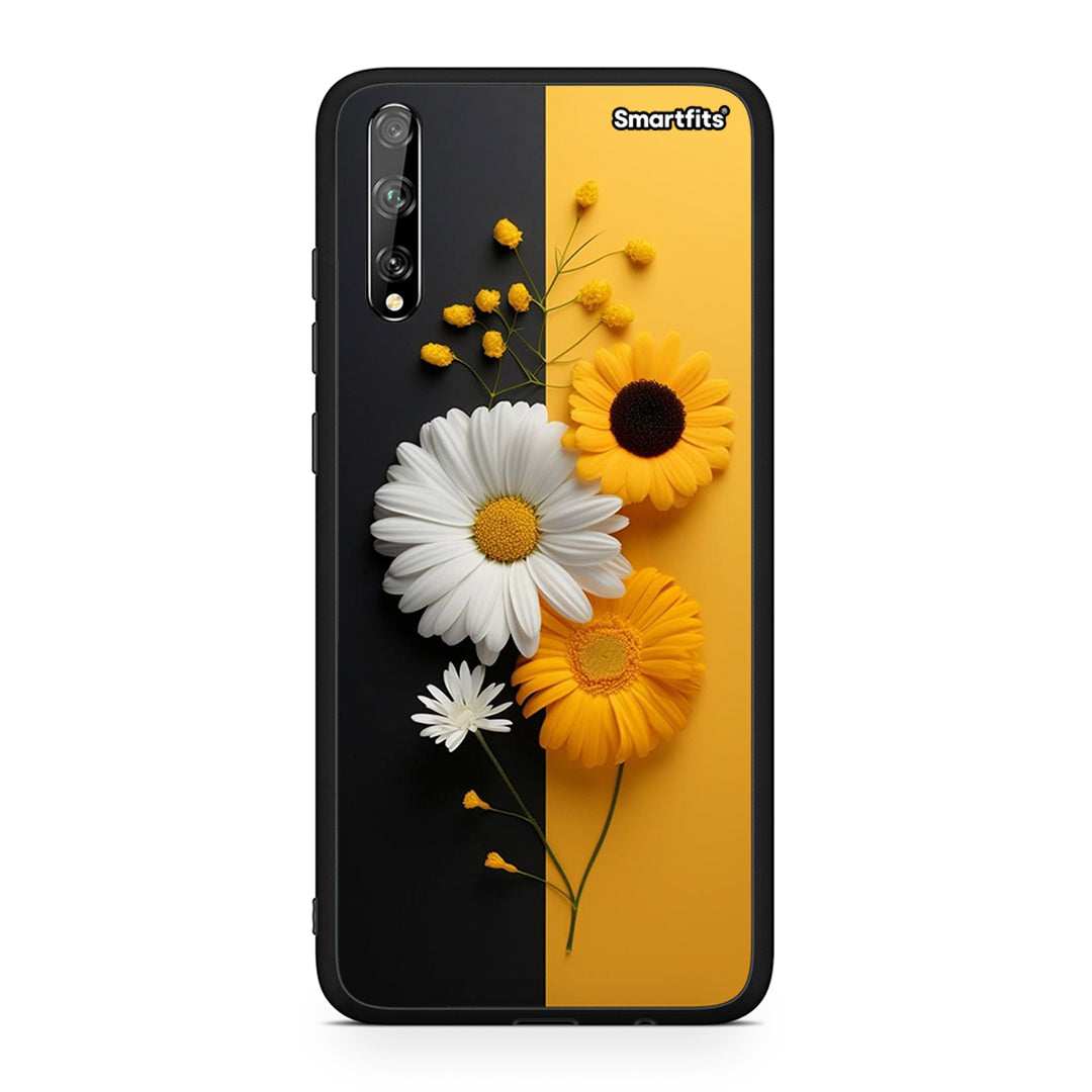 Huawei P Smart S Yellow Daisies θήκη από τη Smartfits με σχέδιο στο πίσω μέρος και μαύρο περίβλημα | Smartphone case with colorful back and black bezels by Smartfits