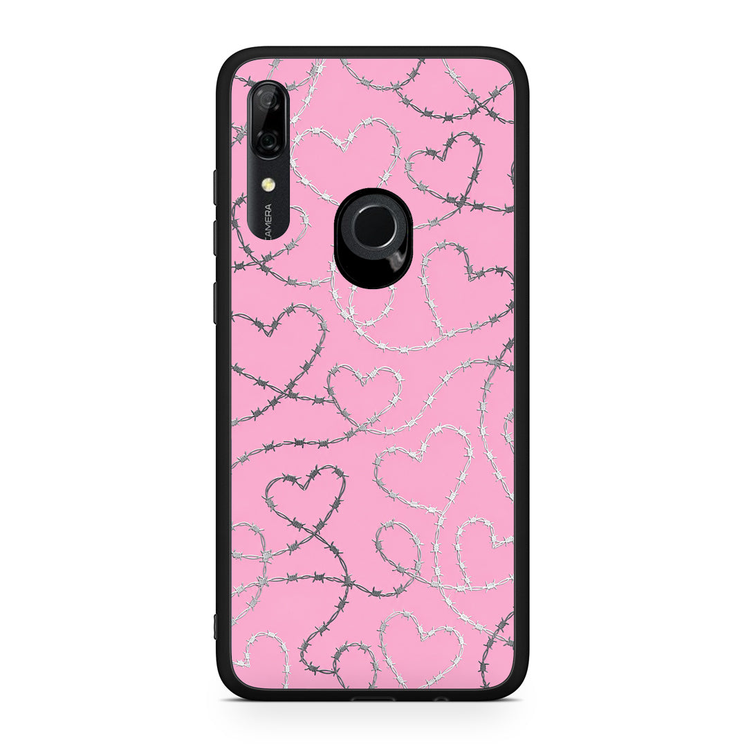 Θήκη Huawei P Smart Z Barbed Wire Hearts on Pink από τη Smartfits με σχέδιο στο πίσω μέρος και μαύρο περίβλημα | Huawei P Smart Z Barbed Wire Hearts on Pink case with colorful back and black bezels