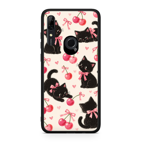 Θήκη Huawei P Smart Z Black Kittens and Cherries on Cream από τη Smartfits με σχέδιο στο πίσω μέρος και μαύρο περίβλημα | Huawei P Smart Z Black Kittens and Cherries on Cream case with colorful back and black bezels