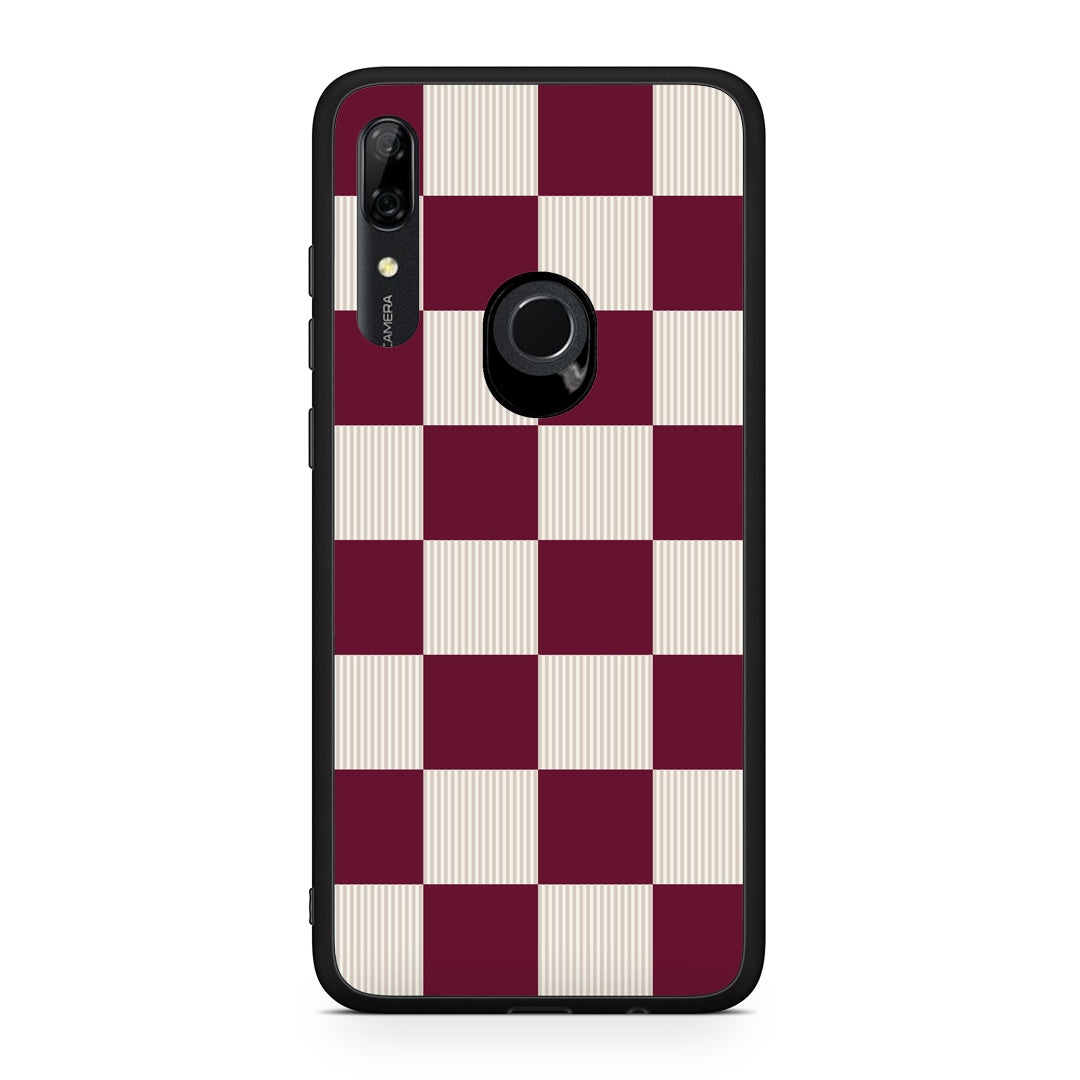 Θήκη Huawei P Smart Z Burgundy and Cream Striped Checks από τη Smartfits με σχέδιο στο πίσω μέρος και μαύρο περίβλημα | Huawei P Smart Z Burgundy and Cream Striped Checks case with colorful back and black bezels