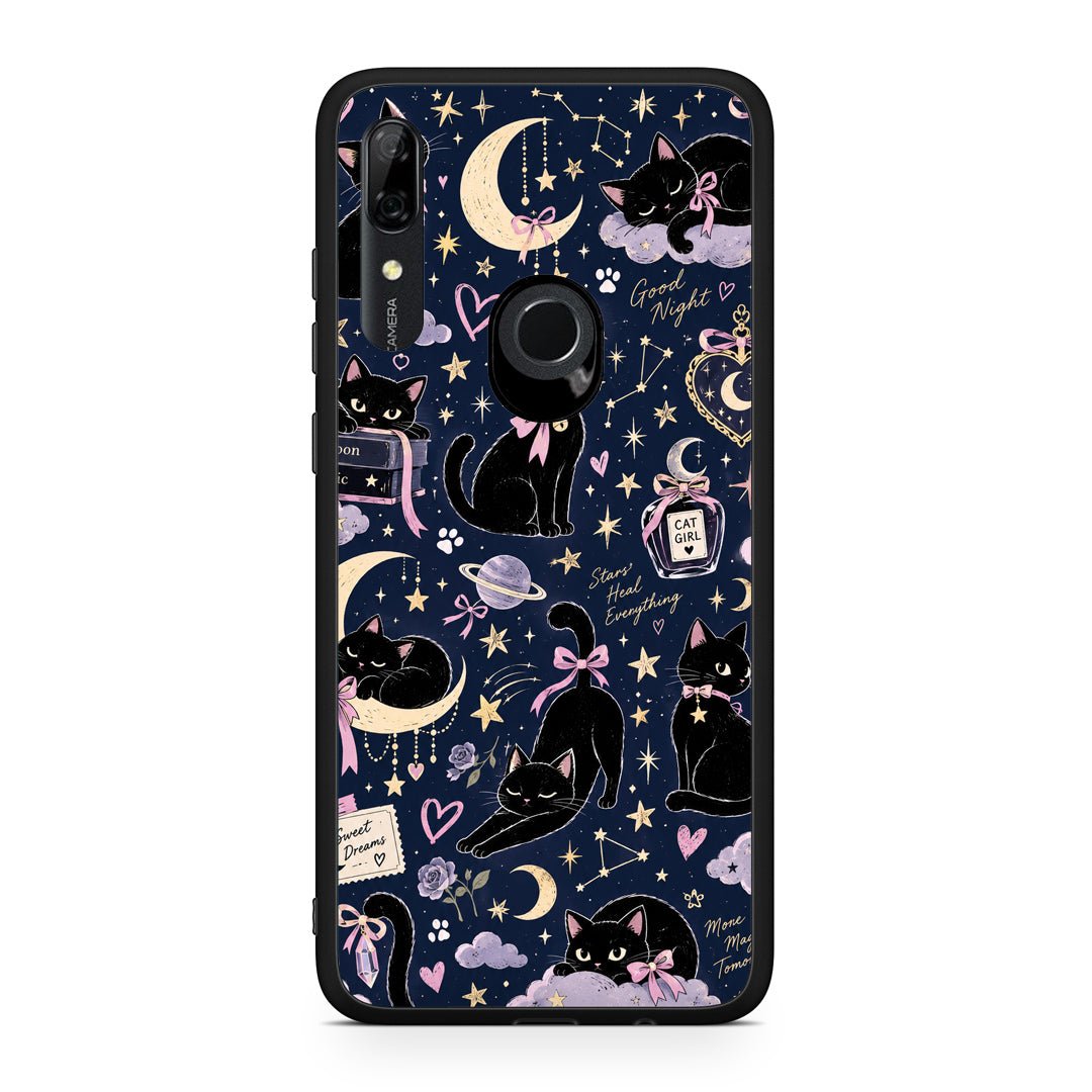 Θήκη Huawei P Smart Z Celestial Black Cats on Navy από τη Smartfits με σχέδιο στο πίσω μέρος και μαύρο περίβλημα | Huawei P Smart Z Celestial Black Cats on Navy case with colorful back and black bezels