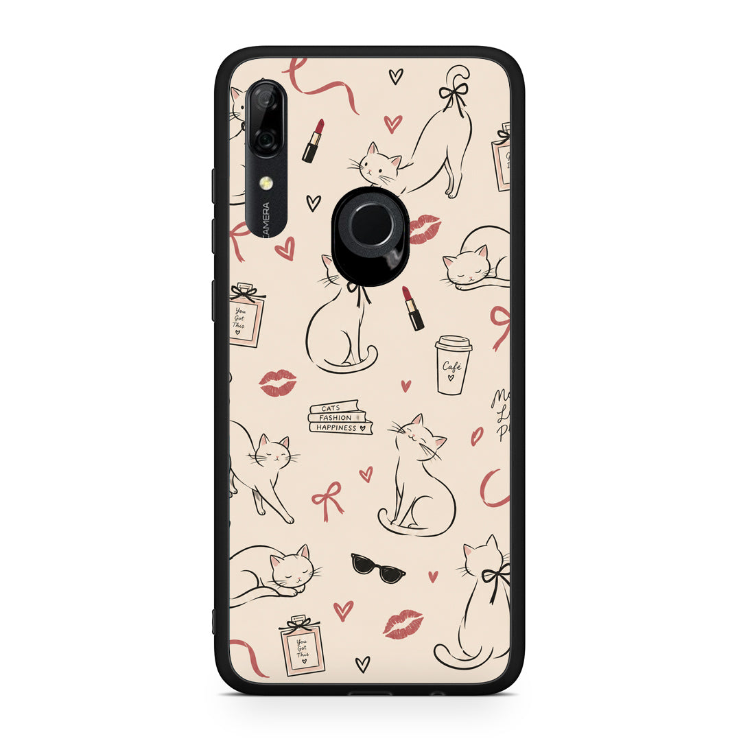 Θήκη Huawei P Smart Z Minimal Cat and Fashion Doodles on Cream από τη Smartfits με σχέδιο στο πίσω μέρος και μαύρο περίβλημα | Huawei P Smart Z Minimal Cat and Fashion Doodles on Cream case with colorful back and black bezels