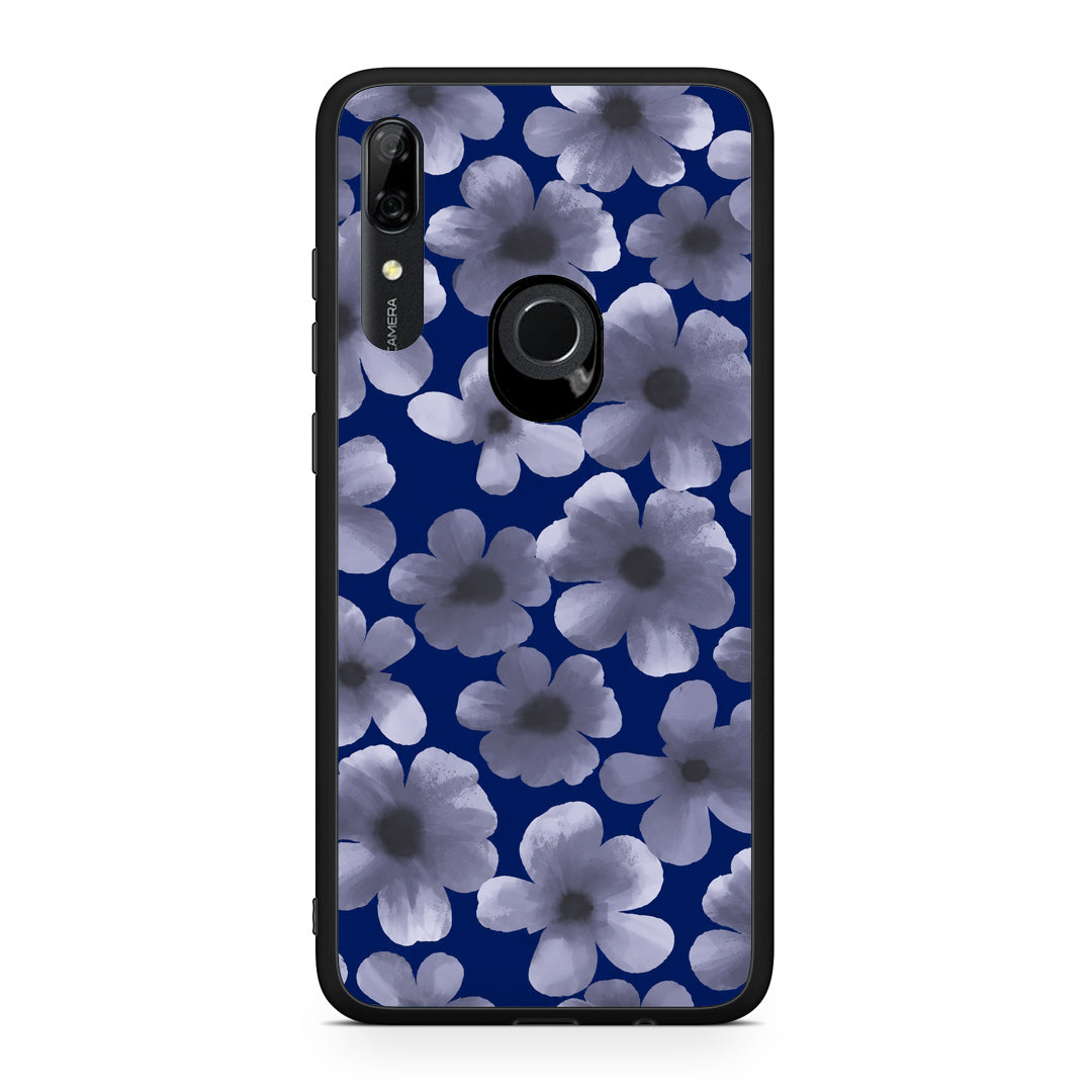 Θήκη Huawei P Smart Z Pale Blue Flowers on Navy από τη Smartfits με σχέδιο στο πίσω μέρος και μαύρο περίβλημα | Huawei P Smart Z Pale Blue Flowers on Navy case with colorful back and black bezels