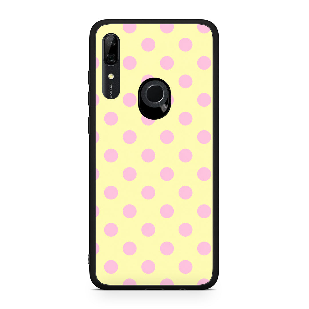 Θήκη Huawei P Smart Z Pink Polka Dots on Yellow από τη Smartfits με σχέδιο στο πίσω μέρος και μαύρο περίβλημα | Huawei P Smart Z Pink Polka Dots on Yellow case with colorful back and black bezels