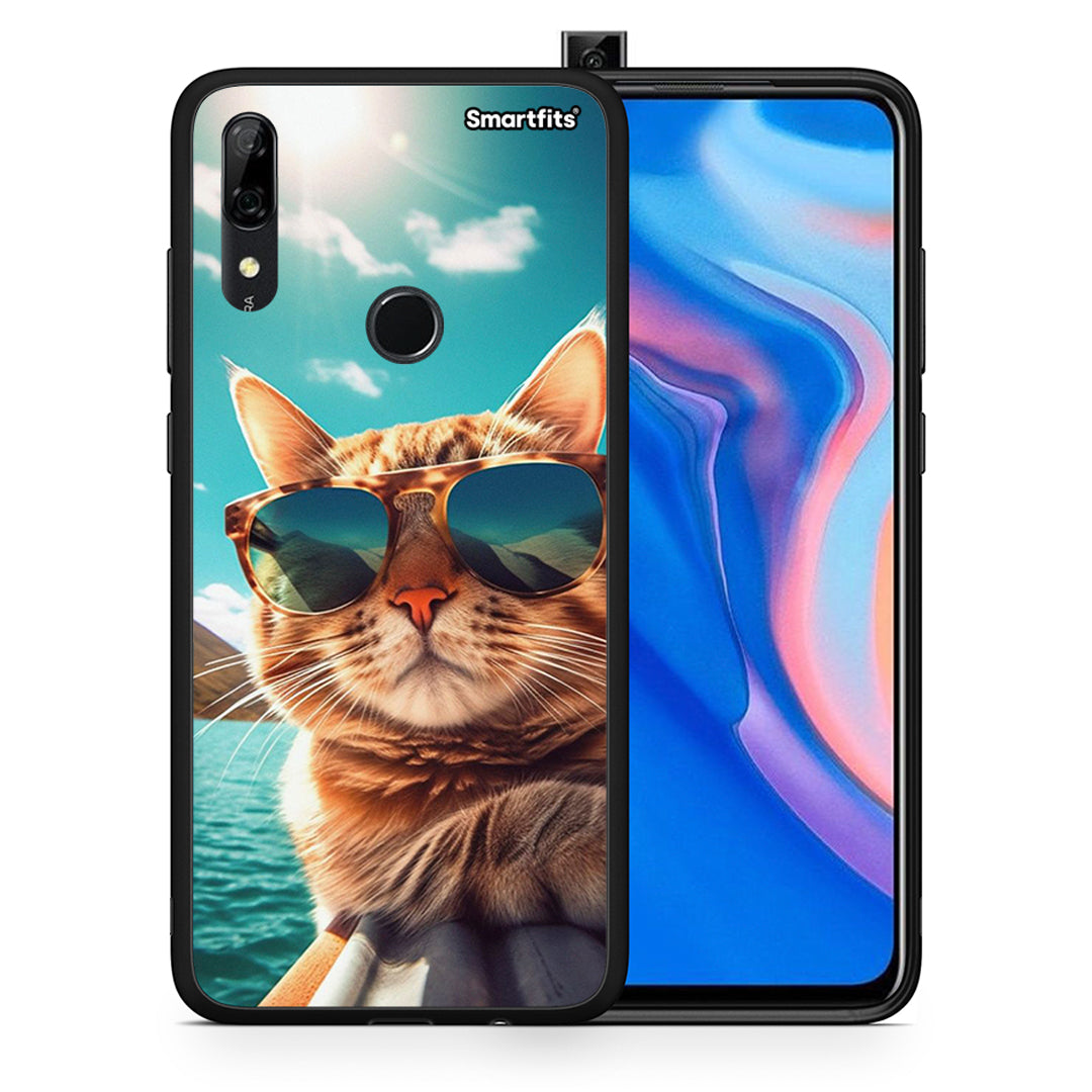 Θήκη Huawei P Smart Z Summer Cat από τη Smartfits με σχέδιο στο πίσω μέρος και μαύρο περίβλημα | Huawei P Smart Z Summer Cat case with colorful back and black bezels