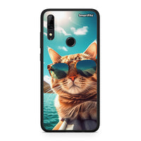 Thumbnail for Huawei P Smart Z Summer Cat θήκη από τη Smartfits με σχέδιο στο πίσω μέρος και μαύρο περίβλημα | Smartphone case with colorful back and black bezels by Smartfits