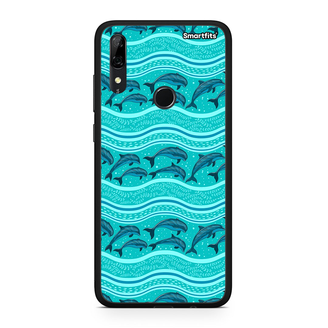 Huawei P Smart Z Swimming Dolphins θήκη από τη Smartfits με σχέδιο στο πίσω μέρος και μαύρο περίβλημα | Smartphone case with colorful back and black bezels by Smartfits