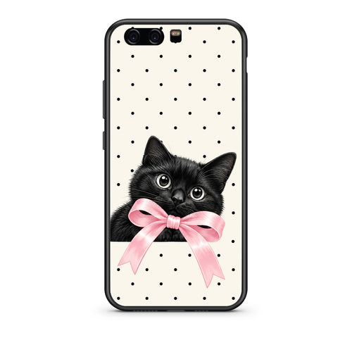 Θήκη Huawei P10 Black Kitten Pink Bow and Polka Dots από τη Smartfits με σχέδιο στο πίσω μέρος και μαύρο περίβλημα | Huawei P10 Black Kitten Pink Bow and Polka Dots case with colorful back and black bezels