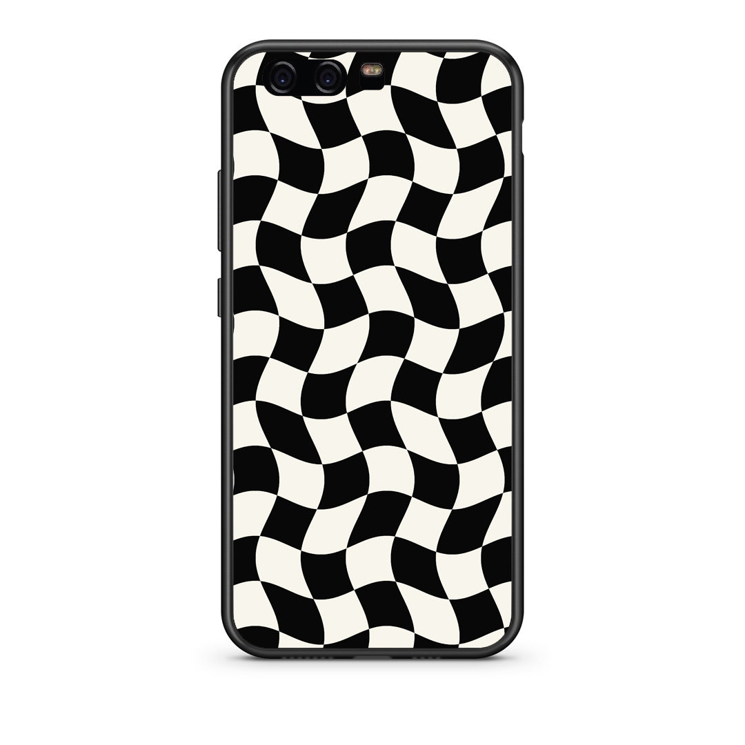 Θήκη Huawei P10 Black and Cream Wavy Checkerboard από τη Smartfits με σχέδιο στο πίσω μέρος και μαύρο περίβλημα | Huawei P10 Black and Cream Wavy Checkerboard case with colorful back and black bezels