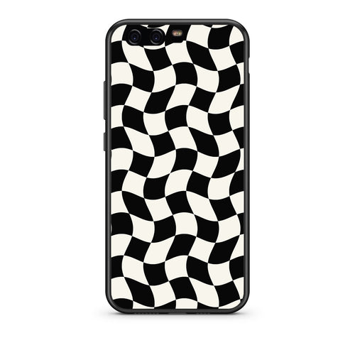 Θήκη Huawei P10 Black and Cream Wavy Checkerboard από τη Smartfits με σχέδιο στο πίσω μέρος και μαύρο περίβλημα | Huawei P10 Black and Cream Wavy Checkerboard case with colorful back and black bezels