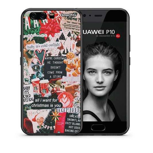 Θήκη Huawei P10 Christmas Happiness από τη Smartfits με σχέδιο στο πίσω μέρος και μαύρο περίβλημα | Huawei P10 Christmas Happiness case with colorful back and black bezels