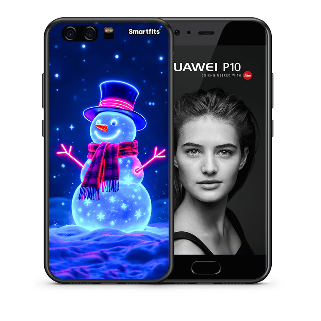 Θήκη Huawei P10 Christmas Neon Snowman από τη Smartfits με σχέδιο στο πίσω μέρος και μαύρο περίβλημα | Huawei P10 Christmas Neon Snowman case with colorful back and black bezels