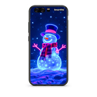 Thumbnail for huawei p10 Christmas Neon Snowman θήκη από τη Smartfits με σχέδιο στο πίσω μέρος και μαύρο περίβλημα | Smartphone case with colorful back and black bezels by Smartfits