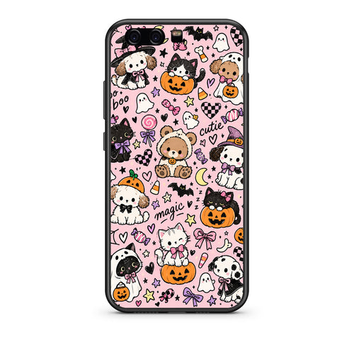Θήκη Huawei P10 Halloween Cute Animals on Pink από τη Smartfits με σχέδιο στο πίσω μέρος και μαύρο περίβλημα | Huawei P10 Halloween Cute Animals on Pink case with colorful back and black bezels