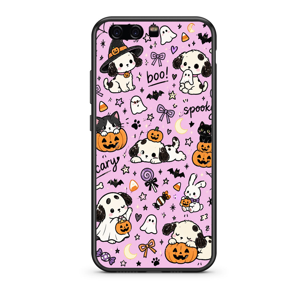 Θήκη Huawei P10 Halloween Puppies and Friends on Lilac από τη Smartfits με σχέδιο στο πίσω μέρος και μαύρο περίβλημα | Huawei P10 Halloween Puppies and Friends on Lilac case with colorful back and black bezels