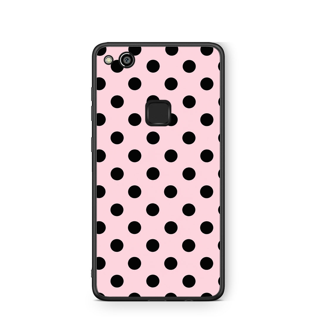 Θήκη Huawei P10 Lite Black Polka Dots on Pink από τη Smartfits με σχέδιο στο πίσω μέρος και μαύρο περίβλημα | Huawei P10 Lite Black Polka Dots on Pink case with colorful back and black bezels