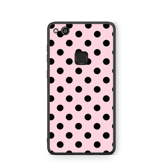 Θήκη Huawei P10 Lite Black Polka Dots on Pink από τη Smartfits με σχέδιο στο πίσω μέρος και μαύρο περίβλημα | Huawei P10 Lite Black Polka Dots on Pink case with colorful back and black bezels