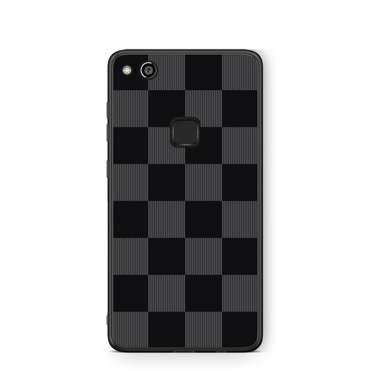 Θήκη Huawei P10 Lite Black and Charcoal Striped Checks από τη Smartfits με σχέδιο στο πίσω μέρος και μαύρο περίβλημα | Huawei P10 Lite Black and Charcoal Striped Checks case with colorful back and black bezels