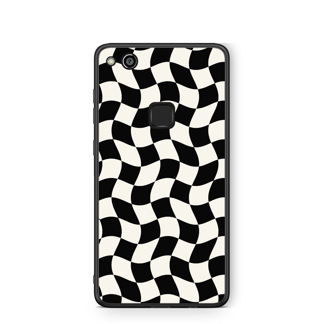 Θήκη Huawei P10 Lite Black and Cream Wavy Checkerboard από τη Smartfits με σχέδιο στο πίσω μέρος και μαύρο περίβλημα | Huawei P10 Lite Black and Cream Wavy Checkerboard case with colorful back and black bezels
