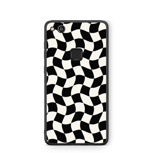 Θήκη Huawei P10 Lite Black and Cream Wavy Checkerboard από τη Smartfits με σχέδιο στο πίσω μέρος και μαύρο περίβλημα | Huawei P10 Lite Black and Cream Wavy Checkerboard case with colorful back and black bezels