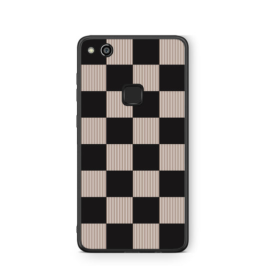 Θήκη Huawei P10 Lite Black and Taupe Striped Checks από τη Smartfits με σχέδιο στο πίσω μέρος και μαύρο περίβλημα | Huawei P10 Lite Black and Taupe Striped Checks case with colorful back and black bezels
