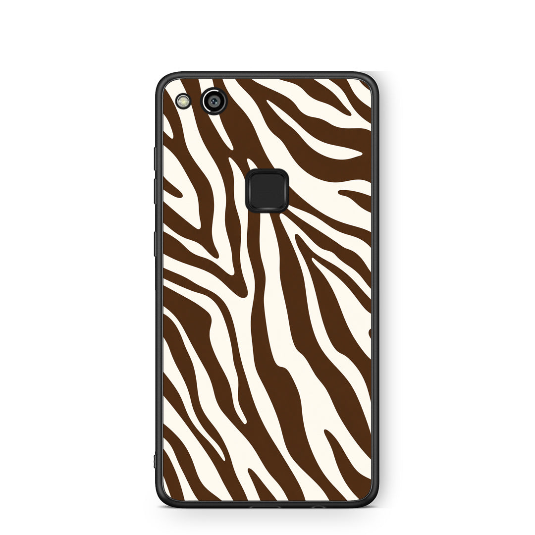 Θήκη Huawei P10 Lite Brown and Cream Zebra Stripes από τη Smartfits με σχέδιο στο πίσω μέρος και μαύρο περίβλημα | Huawei P10 Lite Brown and Cream Zebra Stripes case with colorful back and black bezels