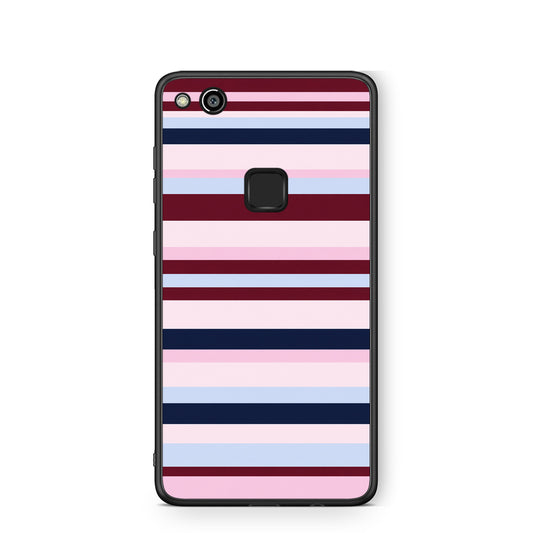 Θήκη Huawei P10 Lite Burgundy Pink and Blue Horizontal Stripes από τη Smartfits με σχέδιο στο πίσω μέρος και μαύρο περίβλημα | Huawei P10 Lite Burgundy Pink and Blue Horizontal Stripes case with colorful back and black bezels