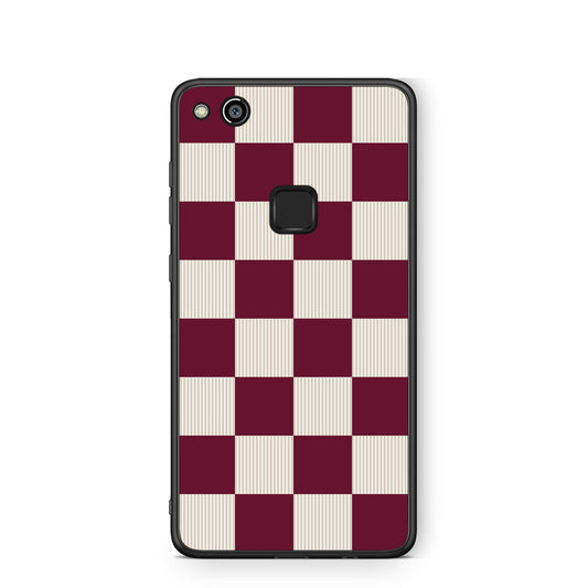 Θήκη Huawei P10 Lite Burgundy and Cream Striped Checks από τη Smartfits με σχέδιο στο πίσω μέρος και μαύρο περίβλημα | Huawei P10 Lite Burgundy and Cream Striped Checks case with colorful back and black bezels