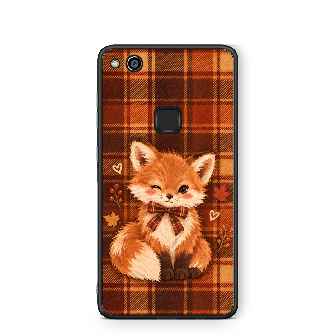 Θήκη Huawei P10 Lite Fox on Autumn Tartan από τη Smartfits με σχέδιο στο πίσω μέρος και μαύρο περίβλημα | Huawei P10 Lite Fox on Autumn Tartan case with colorful back and black bezels
