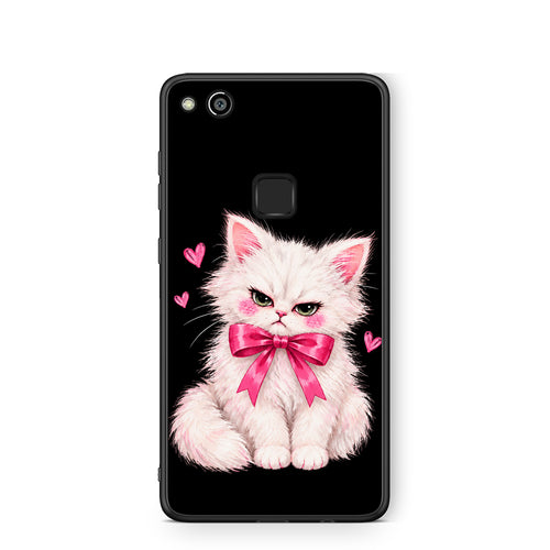 Θήκη Huawei P10 Lite Grumpy Party Kitten on Black από τη Smartfits με σχέδιο στο πίσω μέρος και μαύρο περίβλημα | Huawei P10 Lite Grumpy Party Kitten on Black case with colorful back and black bezels