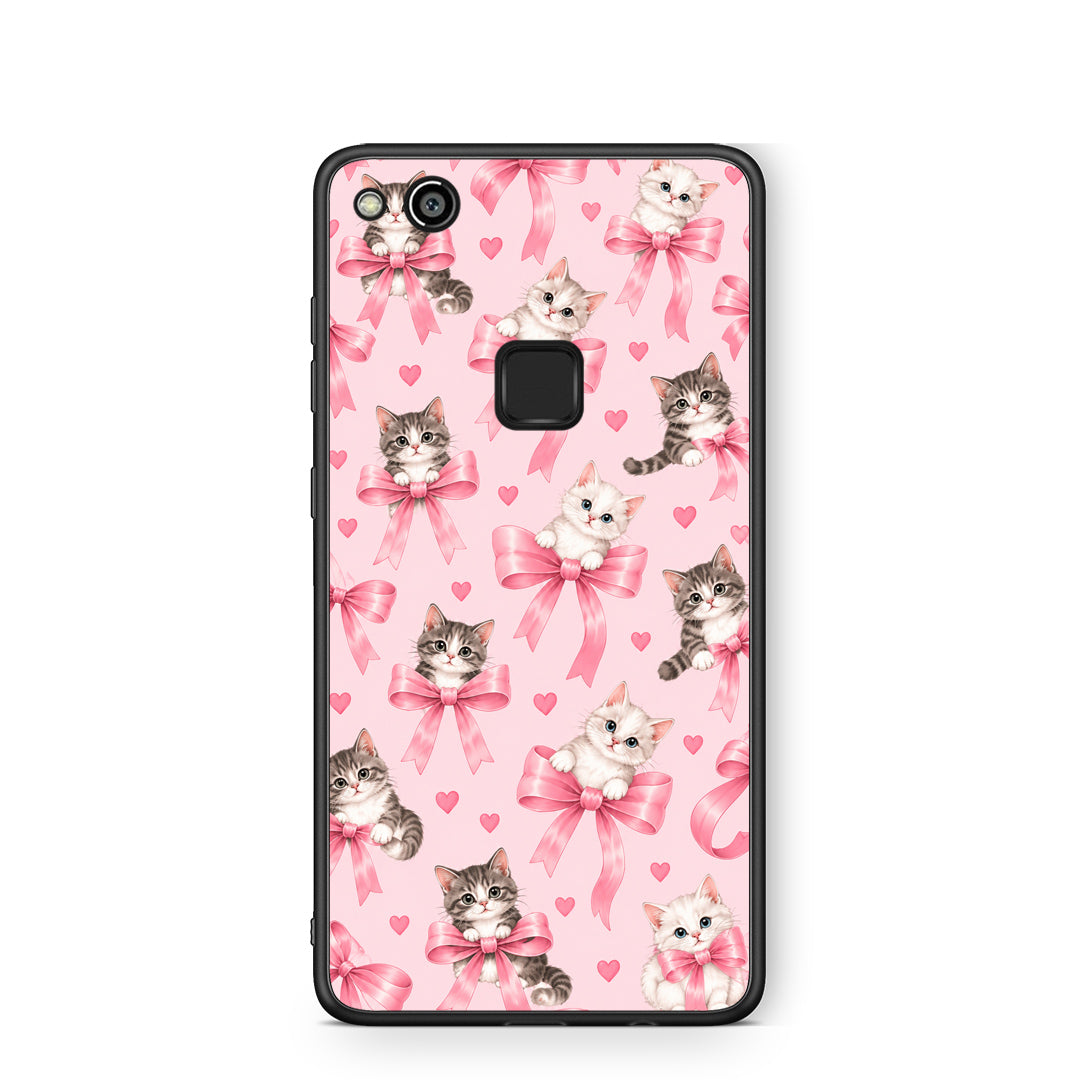 Θήκη Huawei P10 Lite Kittens and Pink Bows on Pink από τη Smartfits με σχέδιο στο πίσω μέρος και μαύρο περίβλημα | Huawei P10 Lite Kittens and Pink Bows on Pink case with colorful back and black bezels