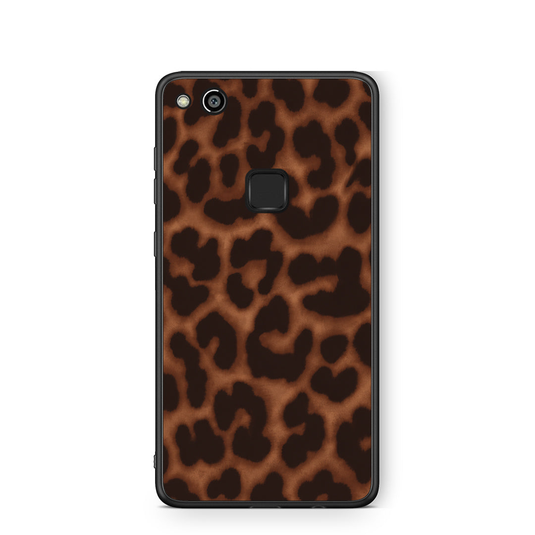 Θήκη Huawei P10 Lite Leopard Print Dark Brown από τη Smartfits με σχέδιο στο πίσω μέρος και μαύρο περίβλημα | Huawei P10 Lite Leopard Print Dark Brown case with colorful back and black bezels
