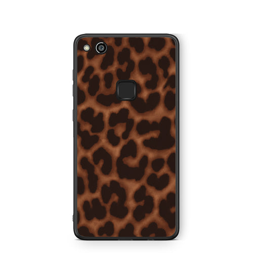 Θήκη Huawei P10 Lite Leopard Print Dark Brown από τη Smartfits με σχέδιο στο πίσω μέρος και μαύρο περίβλημα | Huawei P10 Lite Leopard Print Dark Brown case with colorful back and black bezels