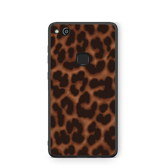 Θήκη Huawei P10 Lite Leopard Print Dark Brown από τη Smartfits με σχέδιο στο πίσω μέρος και μαύρο περίβλημα | Huawei P10 Lite Leopard Print Dark Brown case with colorful back and black bezels