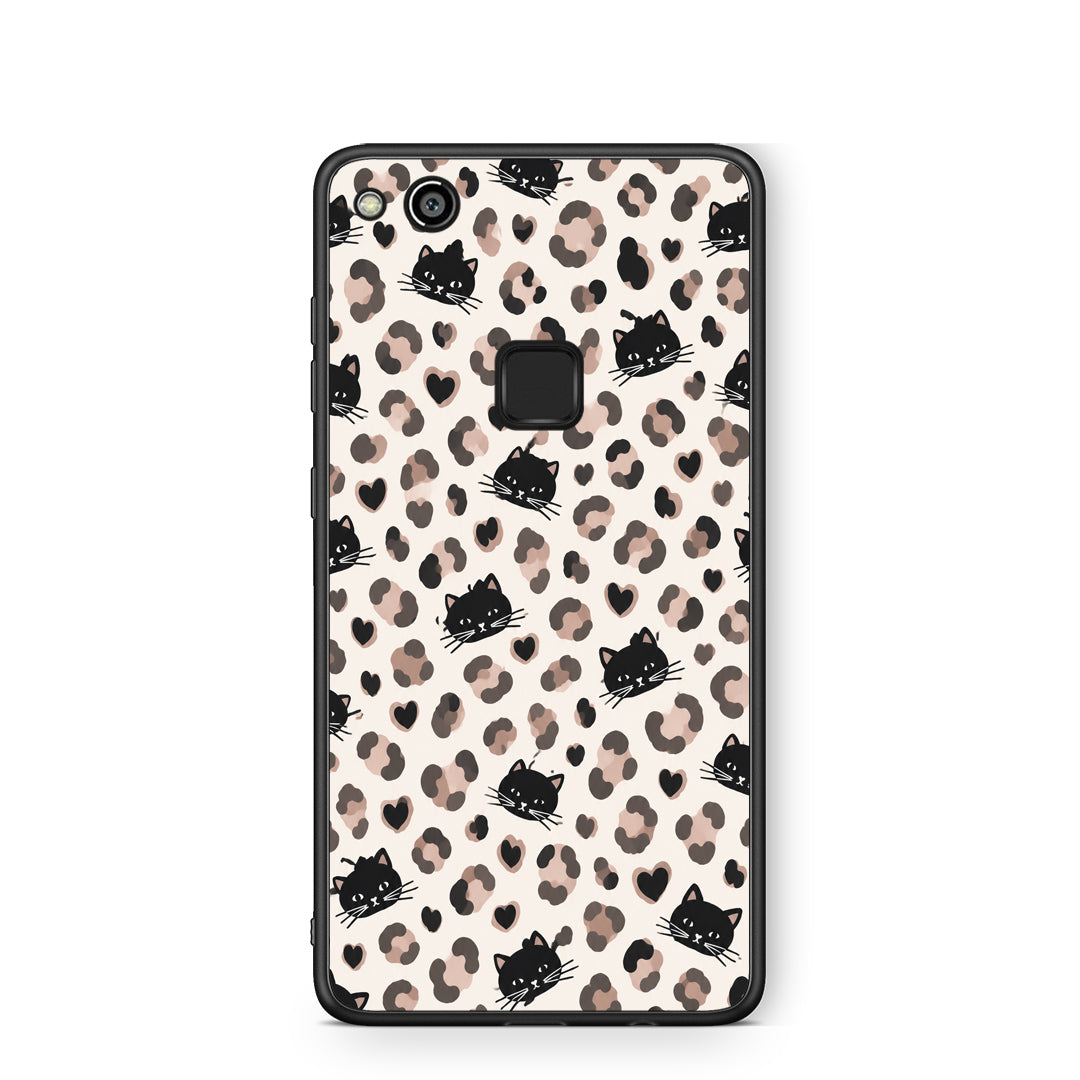 Θήκη Huawei P10 Lite Leopard Spots and Black Cats on Cream από τη Smartfits με σχέδιο στο πίσω μέρος και μαύρο περίβλημα | Huawei P10 Lite Leopard Spots and Black Cats on Cream case with colorful back and black bezels