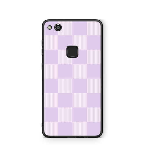 Θήκη Huawei P10 Lite Lilac and Cream Striped Checks από τη Smartfits με σχέδιο στο πίσω μέρος και μαύρο περίβλημα | Huawei P10 Lite Lilac and Cream Striped Checks case with colorful back and black bezels