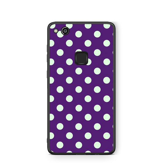 Θήκη Huawei P10 Lite Mint Polka Dots on Purple από τη Smartfits με σχέδιο στο πίσω μέρος και μαύρο περίβλημα | Huawei P10 Lite Mint Polka Dots on Purple case with colorful back and black bezels