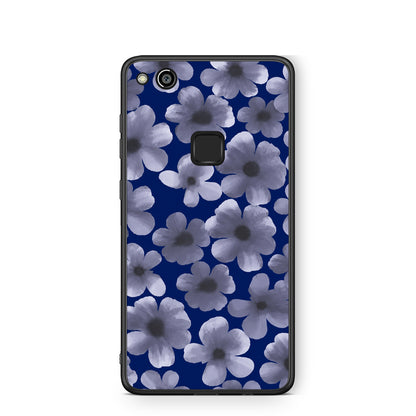 Θήκη Huawei P10 Lite Pale Blue Flowers on Navy από τη Smartfits με σχέδιο στο πίσω μέρος και μαύρο περίβλημα | Huawei P10 Lite Pale Blue Flowers on Navy case with colorful back and black bezels