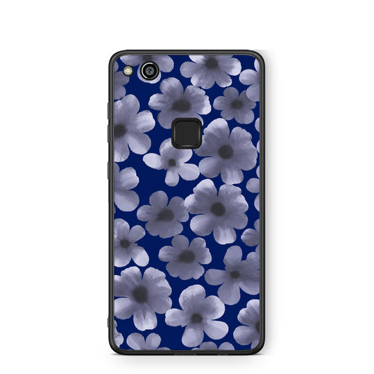 Θήκη Huawei P10 Lite Pale Blue Flowers on Navy από τη Smartfits με σχέδιο στο πίσω μέρος και μαύρο περίβλημα | Huawei P10 Lite Pale Blue Flowers on Navy case with colorful back and black bezels