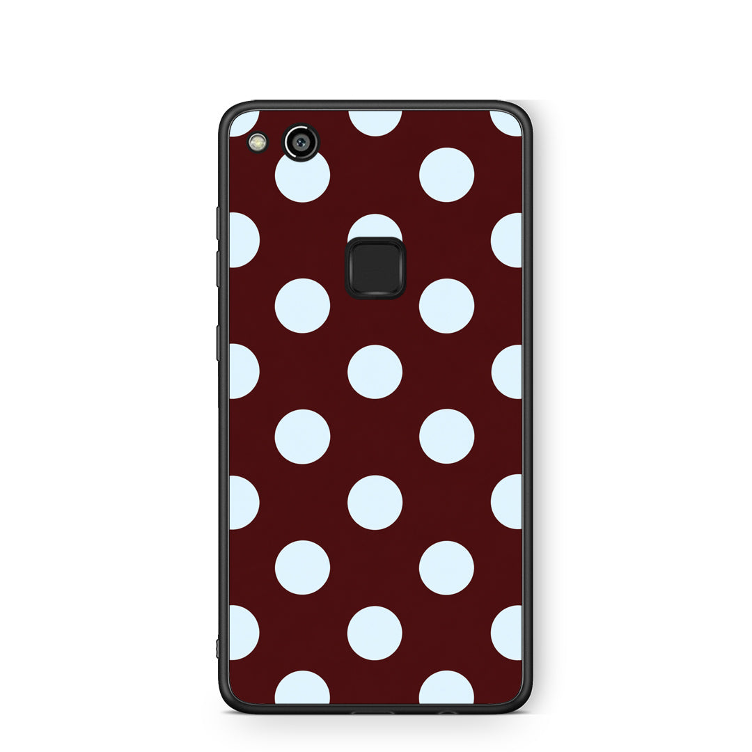 Θήκη Huawei P10 Lite Pale Blue Large Polka Dots on Burgundy από τη Smartfits με σχέδιο στο πίσω μέρος και μαύρο περίβλημα | Huawei P10 Lite Pale Blue Large Polka Dots on Burgundy case with colorful back and black bezels