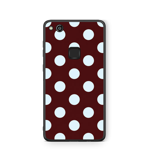 Θήκη Huawei P10 Lite Pale Blue Large Polka Dots on Burgundy από τη Smartfits με σχέδιο στο πίσω μέρος και μαύρο περίβλημα | Huawei P10 Lite Pale Blue Large Polka Dots on Burgundy case with colorful back and black bezels