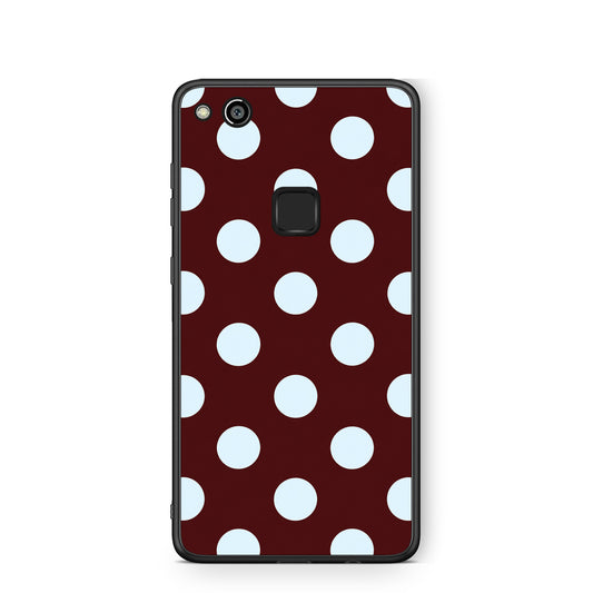 Θήκη Huawei P10 Lite Pale Blue Large Polka Dots on Burgundy από τη Smartfits με σχέδιο στο πίσω μέρος και μαύρο περίβλημα | Huawei P10 Lite Pale Blue Large Polka Dots on Burgundy case with colorful back and black bezels