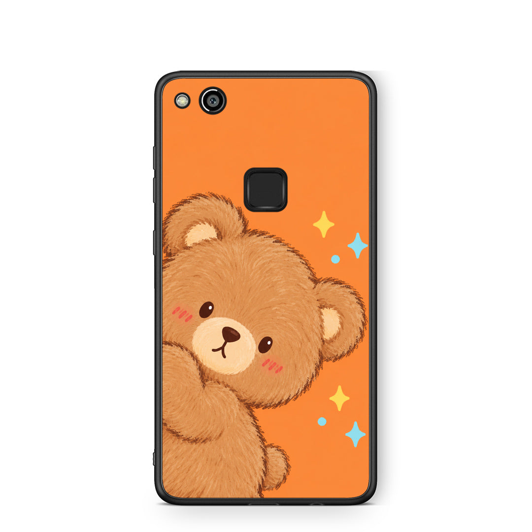 Θήκη Huawei P10 Lite Peekaboo Teddy on Orange από τη Smartfits με σχέδιο στο πίσω μέρος και μαύρο περίβλημα | Huawei P10 Lite Peekaboo Teddy on Orange case with colorful back and black bezels