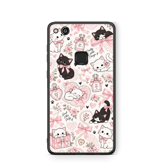 Θήκη Huawei P10 Lite Pink Bows and Kittens Collage από τη Smartfits με σχέδιο στο πίσω μέρος και μαύρο περίβλημα | Huawei P10 Lite Pink Bows and Kittens Collage case with colorful back and black bezels
